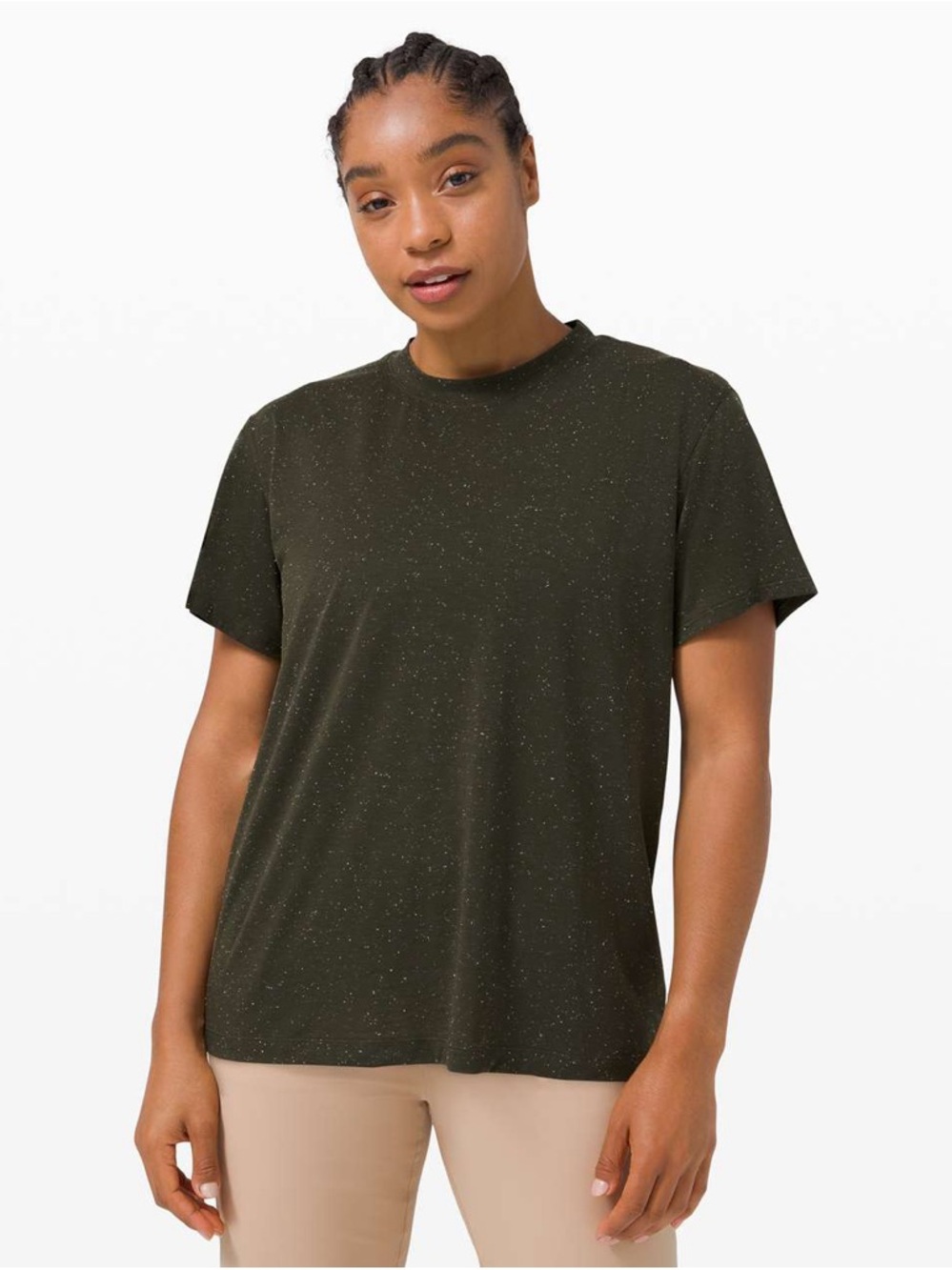 Lululemon All Yours Boyfriend Tee Speckled Olive Green with White - 10